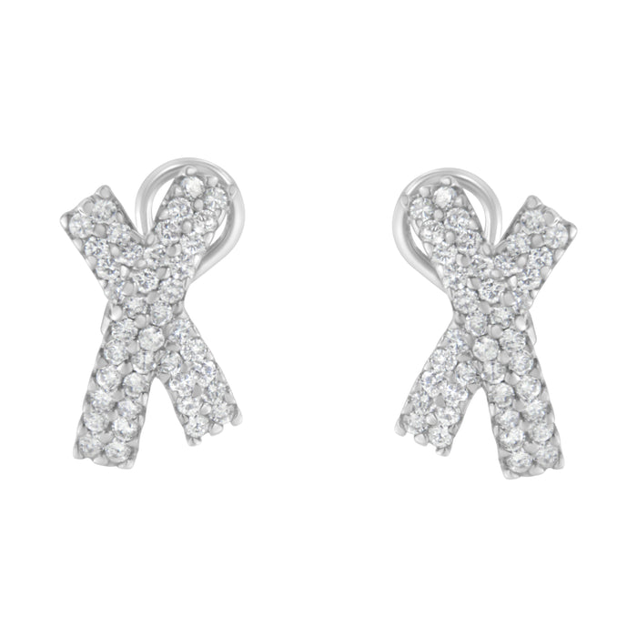 14K White Gold 2.0 Cttw Round-Brilliant Cut Diamond Domed X Shaped Omega Back Stud Earrings (H-I Color, I1-I2 Clarity) by Bids.com