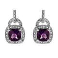 .925 Sterling Silver 8MM Natural Cushion Shaped Amethyst and Diamond Accent Halo with Push Back Dangle Earrings (I-J Color, I2-I3 Clarity) by Bids.com