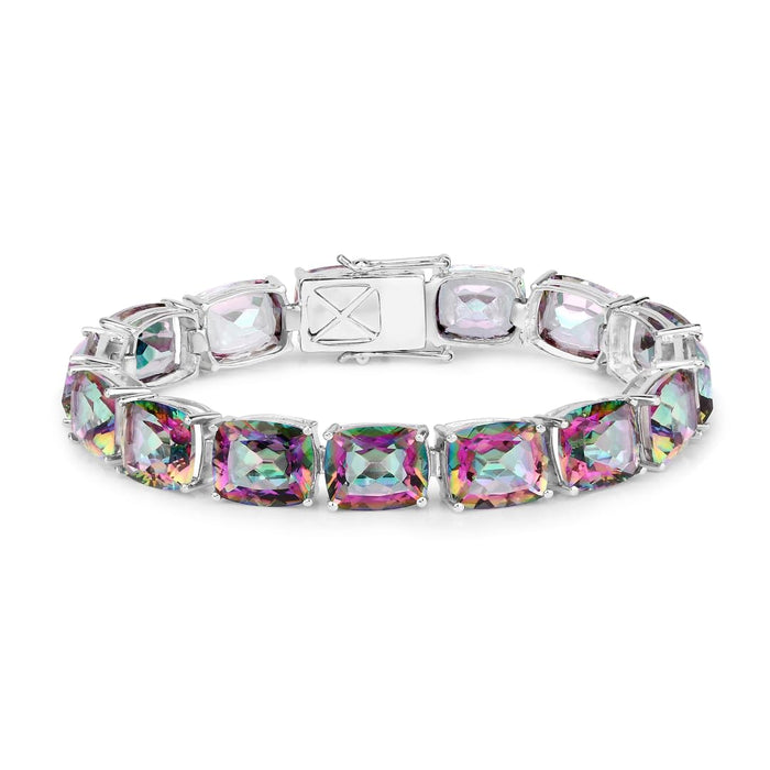 Cushion Rainbow Quartz Prong Silver Tennis Bracelet by Fine Color Jewels