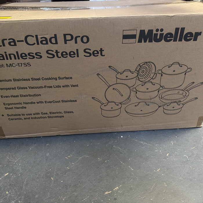 Mueller Pots and Pans Set 17-Piece, Ultra-Clad Pro Stainless Steel Cookware Set by Price Is Right Miami