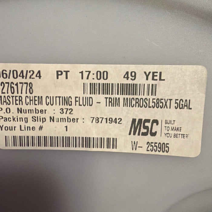 TRIM MicroSol 585XT Cutting Fluid 5 Gallon Semi Synthetic CNC Coolant. Sealed by Price Is Right Miami