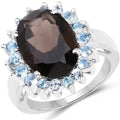 6.79 Carat Genuine Smoky Quartz & Blue Topaz .925 Sterling Silver Ring by Bids.com