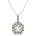 14k White And Rose Gold Cushion Shape Halo Diamond Pendant (1/2 cttw) by Bids.com