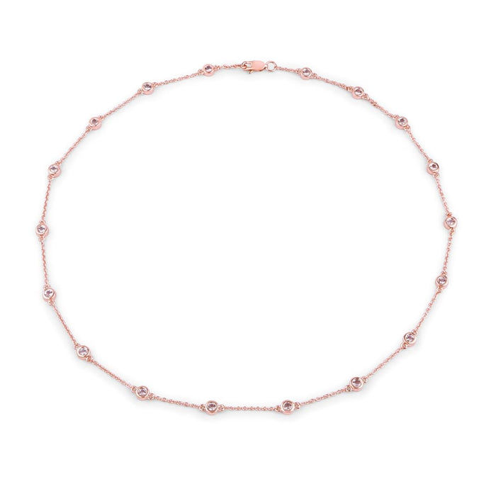 Round Peach Morganite 18K Rose Gold Plated Silver By The Yard Necklace by Fine Color Jewels