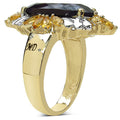 14K Yellow Gold Plated 7.07 Carat Genuine Smoky Quartz, Citrine & White Diamond .925 Sterling Silver Ring by Bids.com