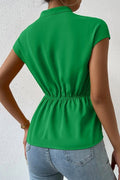Ruched Cross Fit V Cut Knot Blouse - Green by Boutique 23