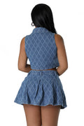 Two Piece Jacquard Denim Crop Top & Mini Skirt Set by The House of Stylez