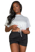 Tie Front Drawstring Short Sleeve Crop Top {BT5196} by The House of Stylez