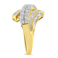 10K Yellow Gold 1.0 Cttw Round & Baguette Cut Diamond 64 Stone Bypass Style Channel Set Modern Statement Ring (H-I Color, SI1-SI2 Clarity) - Size 6 by Bids.com