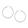Sterling Silver Faceted Motif Hoop Earrings with Rhodium Plating by Bids.com