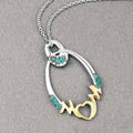 Round Green Emerald Prong Silver Mom Heart Pendant Necklace by Fine Color Jewels
