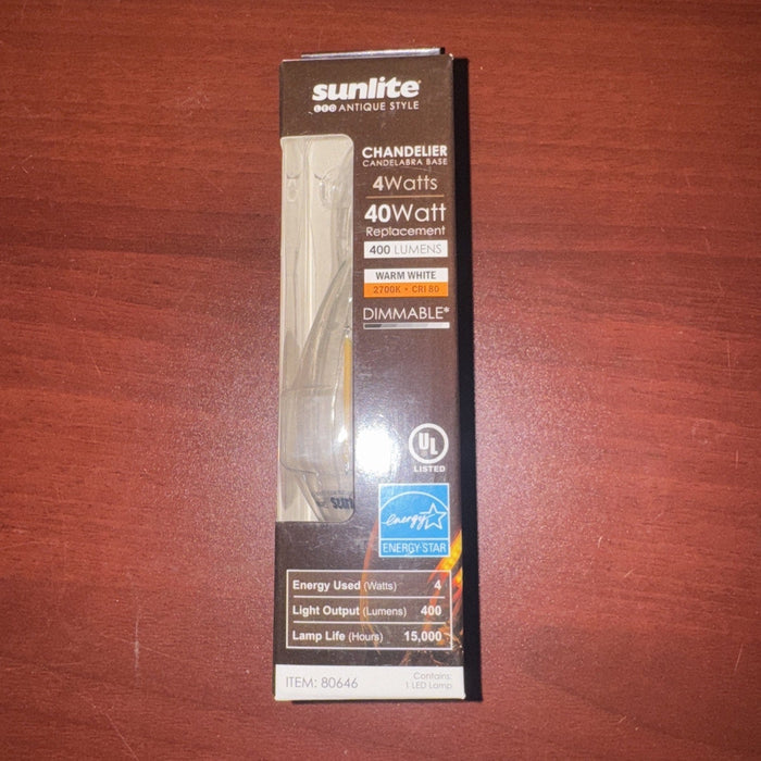 Sunlite LED Filament Chandelier Bulb 4W=40W Torpedo Clear Dim 2700K-#80646 by Price Is Right Miami