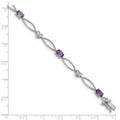 Oval Purple Amethyst & Diamond Prong Sterling Silver Heart Link Bracelet by Fine Color Jewels