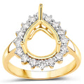0.48 Carat Genuine White Diamond 14K Yellow Gold Semi Mount Ring - holds 11x9mm Pear Gemstone by Bids.com