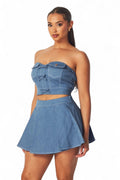 Giorgia Denim Top and Mini Skater Skort Set by The House of Stylez