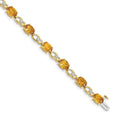 Oval Yellow Citrine & Diamond Prong 14K Yellow Gold Link Bracelet by Fine Color Jewels