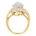 10K Yellow Gold Round and Baguette-Cut Diamond Bypass Cluster Ring (1.0 Cttw, I-J Color, I1-I2 Clarity) - Size 8 by Bids.com