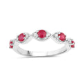 0.65 Ct Round Pink Ruby & Lab Grown Diamond Prong Silver Five Stone Infinity Band Ring by Fine Color Jewels