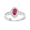 0.52 Ct Oval Pink Ruby & Lab Grown Diamond Prong Silver Halo Pave Band Ring