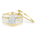 14K Yellow Gold 2-1/3 Cttw Diamond Cluster Channel Set Chevron Shaped Band Engagement Ring & Wedding Band Set by Bids.com