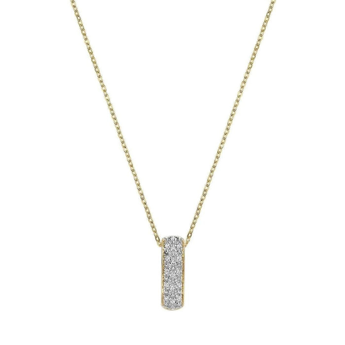 10k Yellow Gold Pave Bar Diamond Pendant Necklace by Fine Color Jewels