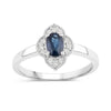 0.48 Ct Oval Blue Sapphire and Lab Diamond Prong Silver Halo Floral Ring