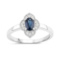 0.48 Ct Oval Blue Sapphire and Lab Diamond Prong Silver Halo Floral Ring by Fine Color Jewels