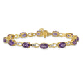 Oval Purple Amethyst & Diamond Prong 14K Yellow Gold Link Bracelet by Fine Color Jewels
