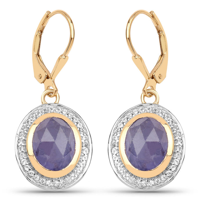 14K Yellow Gold Plated 7.42 Carat Genuine Tanzanite and White Topaz .925 Sterling Silver Earrings by Bids.com