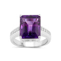 4.65 Ct Octagon Purple Amethyst and Lab Diamond Prong Silver Pave Bridge Ring by Fine Color Jewels