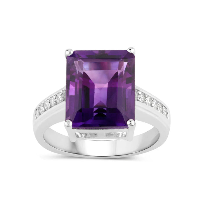 4.65 Ct Octagon Purple Amethyst and Lab Diamond Prong Silver Pave Bridge Ring by Fine Color Jewels
