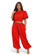 Ruffle Short Sleeve Crop Top & Jogger Pants Set by The House of Stylez