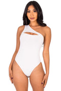 Ribbed Knit Cut Out One Shoulder Bodysuit {BT3932} by The House of Stylez
