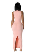 Peach Mock Neck Ribbed Maxi Dress by The House of Stylez