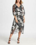 DKNY Womens Sheer Belted Zippered Floral 3/4 Sleeve V Neck Sheath Dress, Size 2 by Vanessa Jane