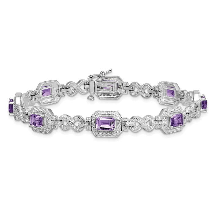 Genuine Amethyst Diamond Infinity Link Bracelet by Fine Color Jewels