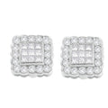 14K White Gold 1.0 Cttw Round Brilliant & Princess Cut Diamond Scallop-Edge Framed Square Halo Stud Earrings (G-H Color, SI1-SI2 Clarity) by Bids.com