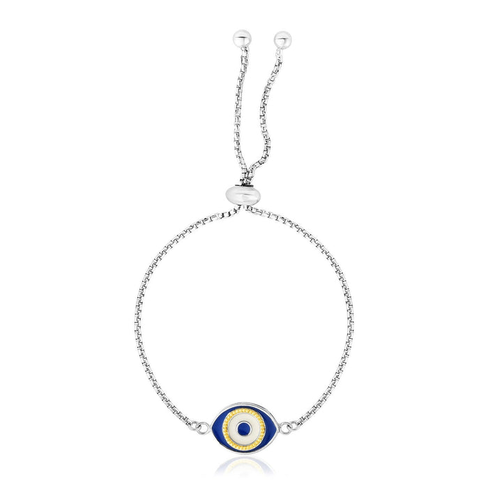Sterling Silver Adjustable Two Toned Enameled Evil Eye Friendship Bracelet by Bids.com