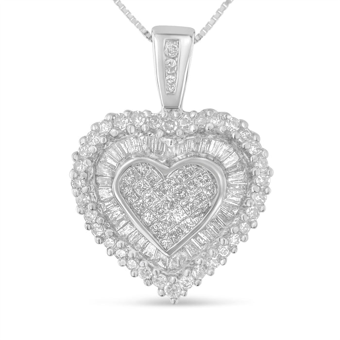 10K White Gold 1 cttw Multi Cut 1 cttw Diamond Heart Pendant Necklace (H-I, I1-I2) by Bids.com