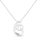 Round Pink Ruby Prong Silver Mom Pendant Necklace by Fine Color Jewels