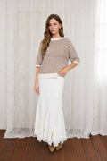TEXTURED STRIPE CREW NECK HALF SLEEVE SWEATER : CREAM by Boutique 23