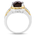 3.48 Carat Genuine Smoky Quartz, Yellow Diamond and White Diamond .925 Sterling Silver Ring by Bids.com