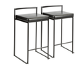 LumiSource Fuji Counter Stool Set of 2, Black Faux Leather Cushion, Black Frame by Vanessa Jane