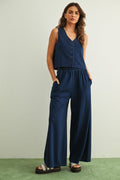 Dye And Wash Knitted Pants: Indigo by Boutique 23