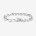 Heart Blue Aquamarine & Diamond Prong Silver Box Clasp Tennis Bracelet by Fine Color Jewels