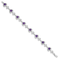 Heart Purple Amethyst & Diamond Prong Sterling Silver Heart Link Bracelet by Fine Color Jewels