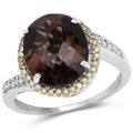 4.85 Carat Genuine Smoky Quartz, Yellow Diamond & White Diamond .925 Sterling Silver Ring by Bids.com