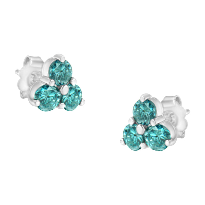 14KT White Gold Treated Blue Diamond Trio Stud Earrings (1 1/3 cttw, Blue) by Bids.com