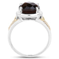 3.28 Carat Genuine Smoky Quartz, Yellow Diamond & White Diamond .925 Sterling Silver Ring by Bids.com