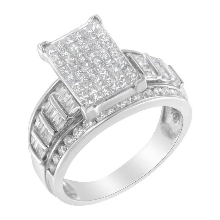 14K White Gold 2.0 Cttw Mixed-Cut Diamond Rectangle Invisible-Set Composite Cluster Ring with Bar- and Channel-Set Band (H-I Color, SI2-I1 Clarity) - Size 5 by Bids.com
